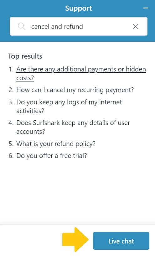 Surfsharkの解約方法と返金手順3